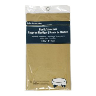 Gold Round Plastic Tablecover 84" Diameter